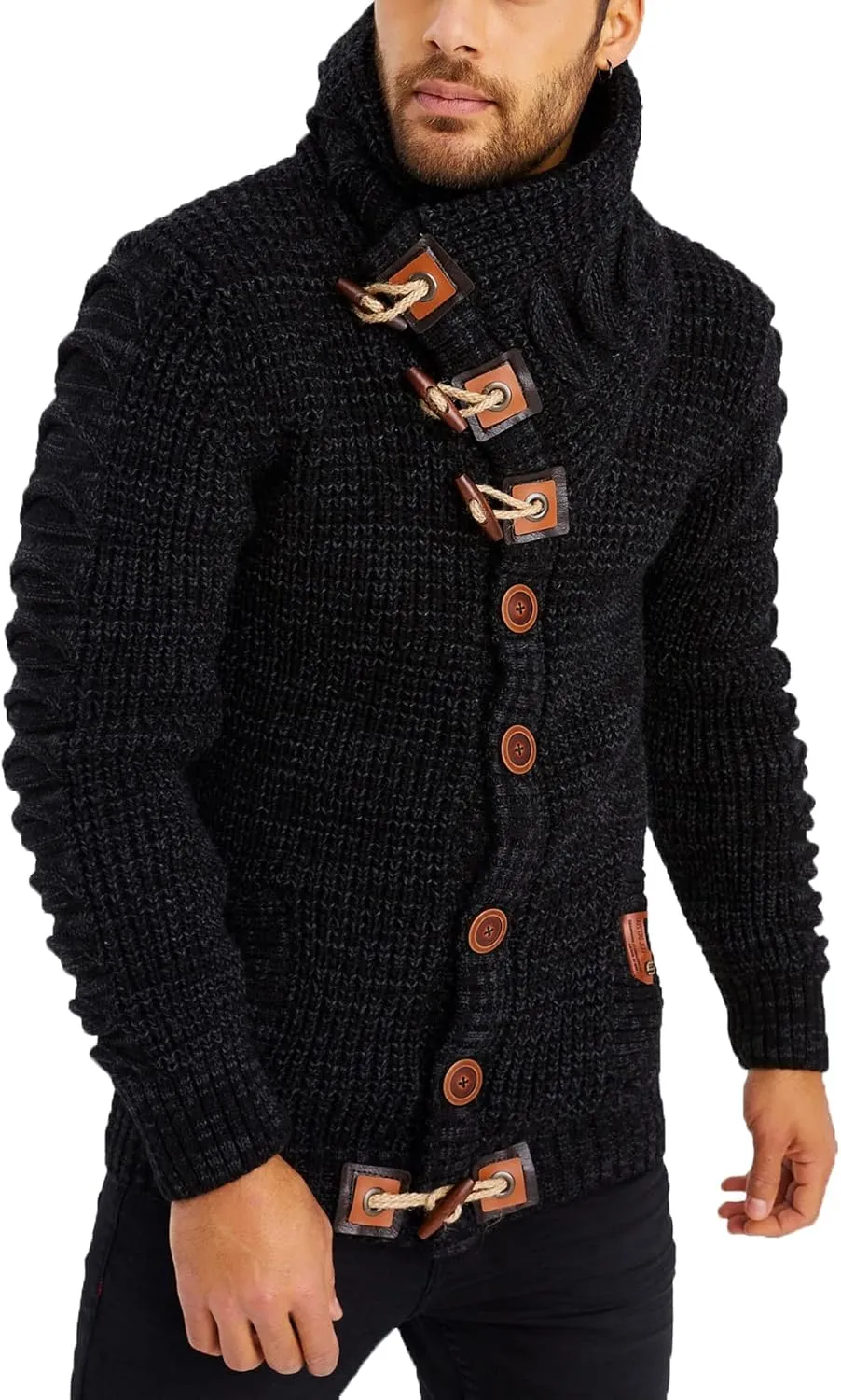 Leif Nelson Men's Knit Sweater | Knitted Pullover With Shawl Collar | Men's Comfortable Sweatshirt Slim Fit | LN5575