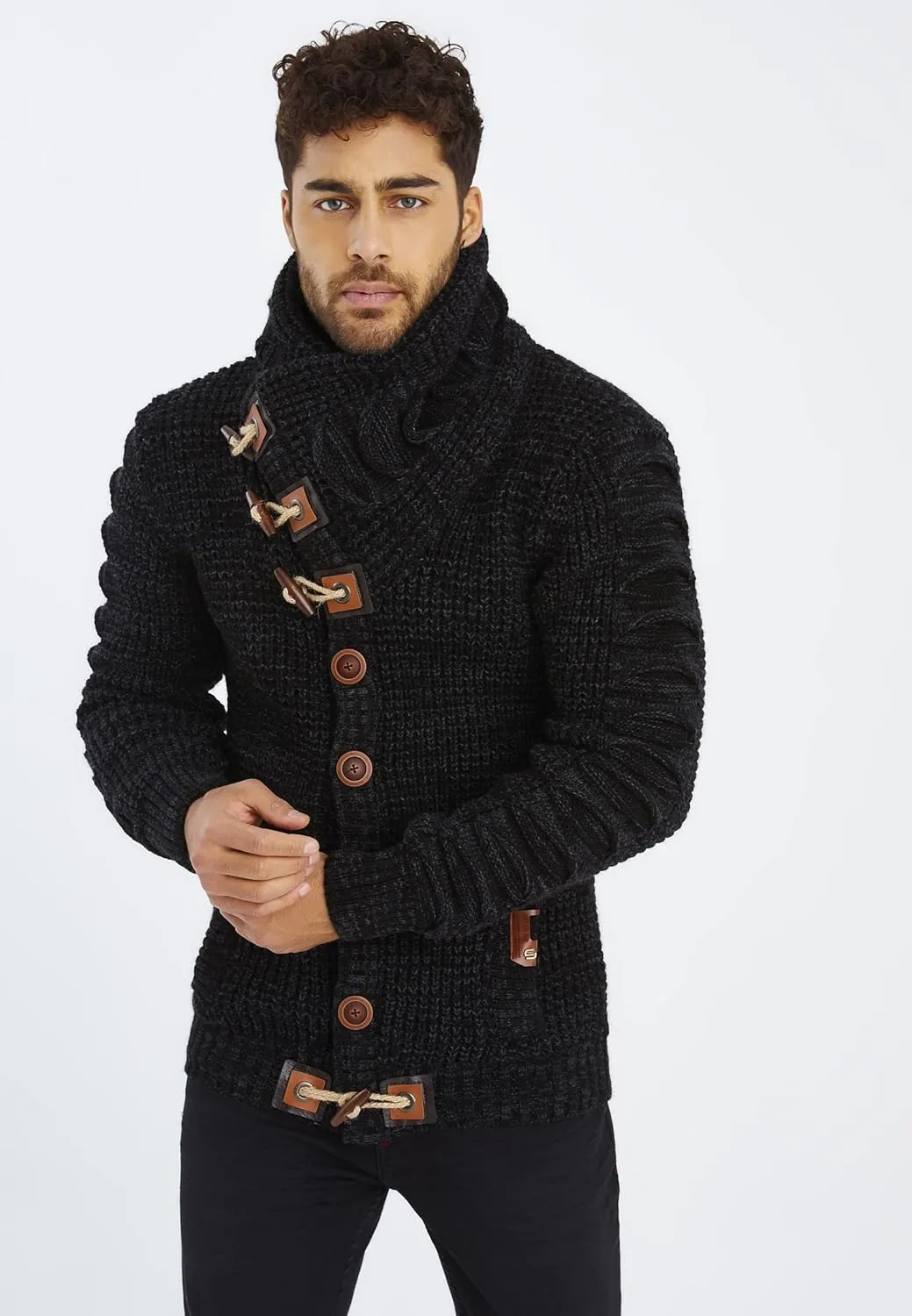 Leif Nelson Men's Knit Sweater | Knitted Pullover With Shawl Collar | Men's Comfortable Sweatshirt Slim Fit | LN5575