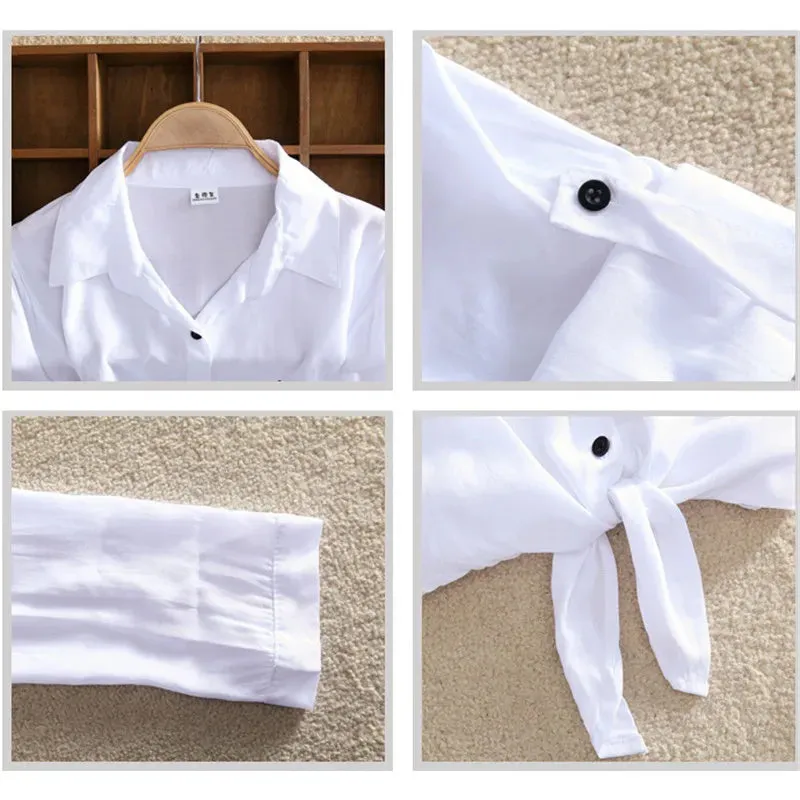 Lucy – Long Sleeve Turn-Down Collar Blouse with Bow Tie