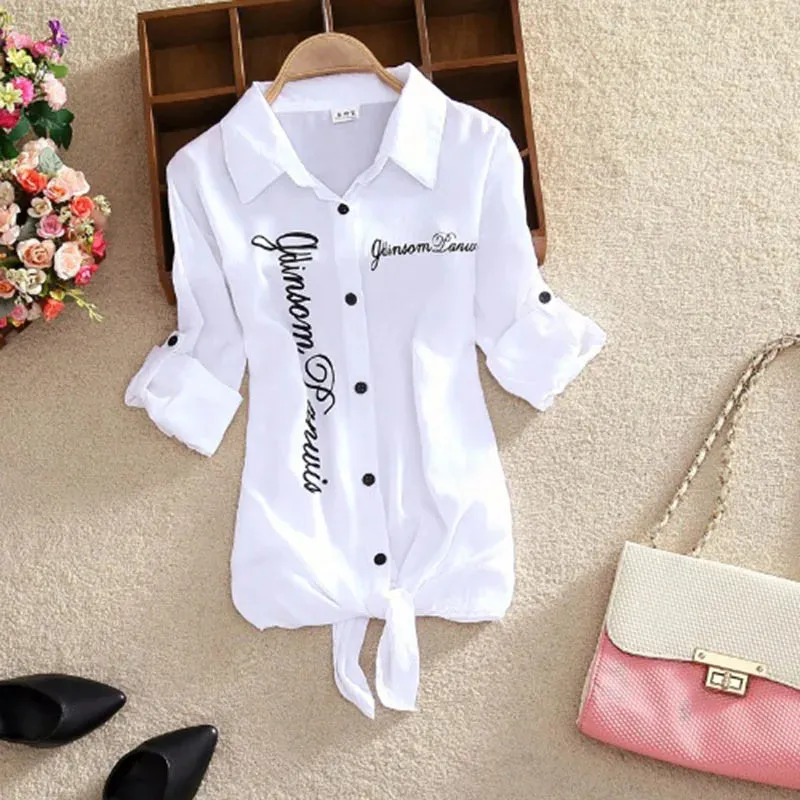 Lucy – Long Sleeve Turn-Down Collar Blouse with Bow Tie