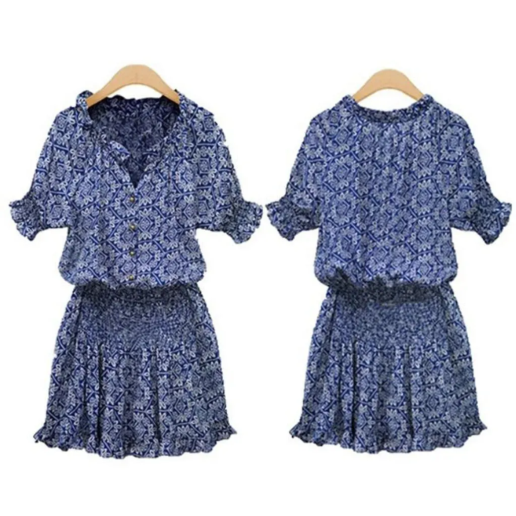 LVSANW 2024 Boho Casual Women Summer Dress V Neck Floral Print Chiffon Beach Dress Tunic Sundress Loose Mini Party Dress Vestidos