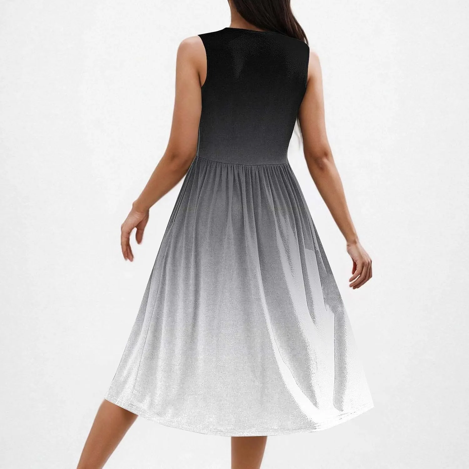 Maxi Dress for Women Gardient Print Crewneck Casual Sundress Flowy Swing Boho Beach Sundress Resort Wear 2025