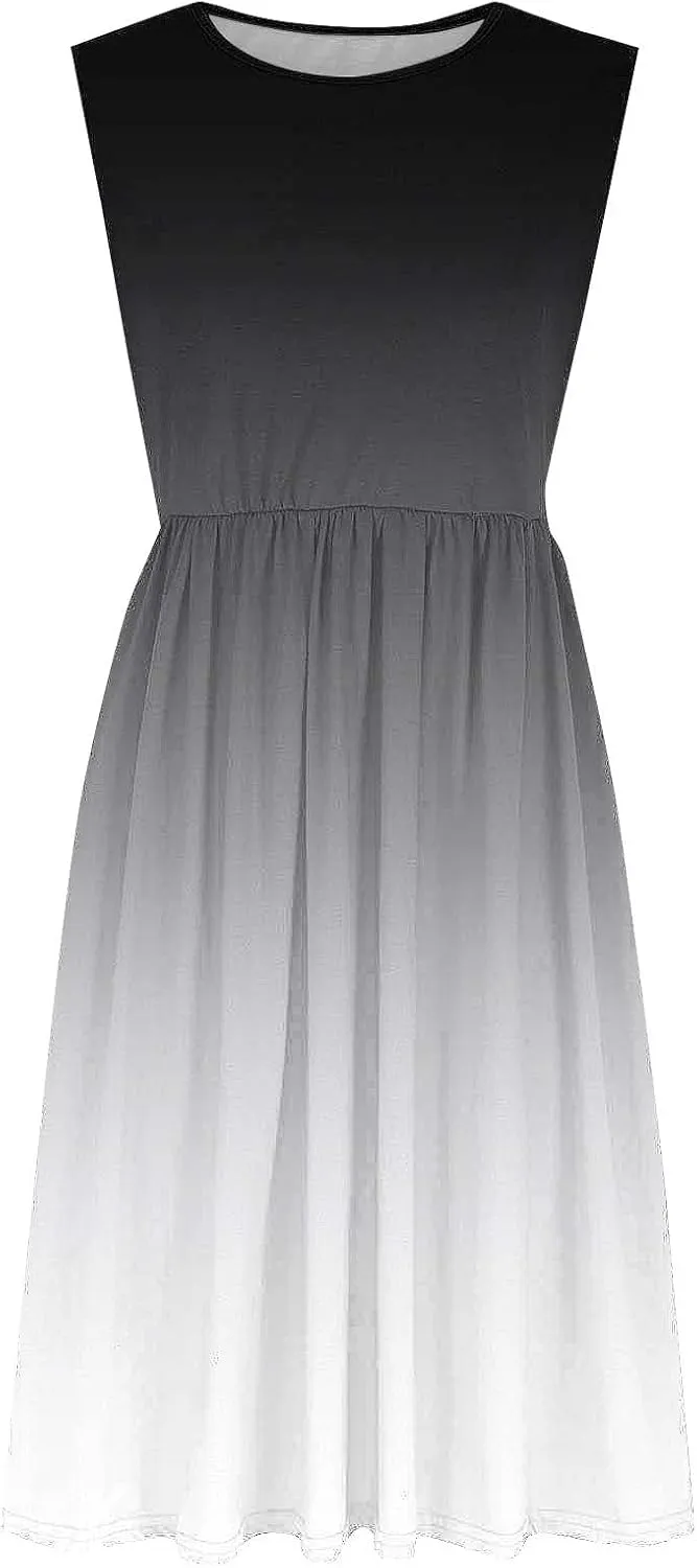 Maxi Dress for Women Gardient Print Crewneck Casual Sundress Flowy Swing Boho Beach Sundress Resort Wear 2025