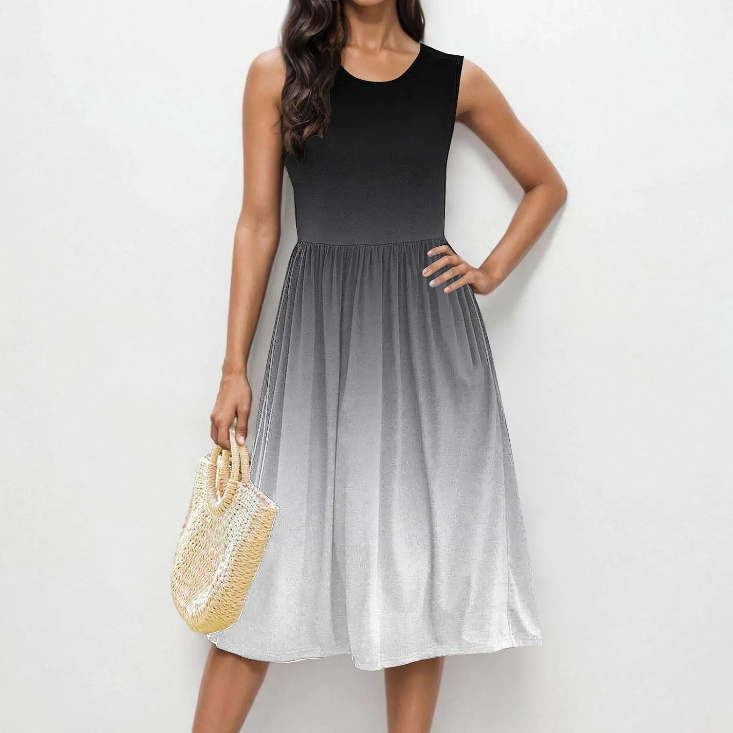 Maxi Dress for Women Gardient Print Crewneck Casual Sundress Flowy Swing Boho Beach Sundress Resort Wear 2025