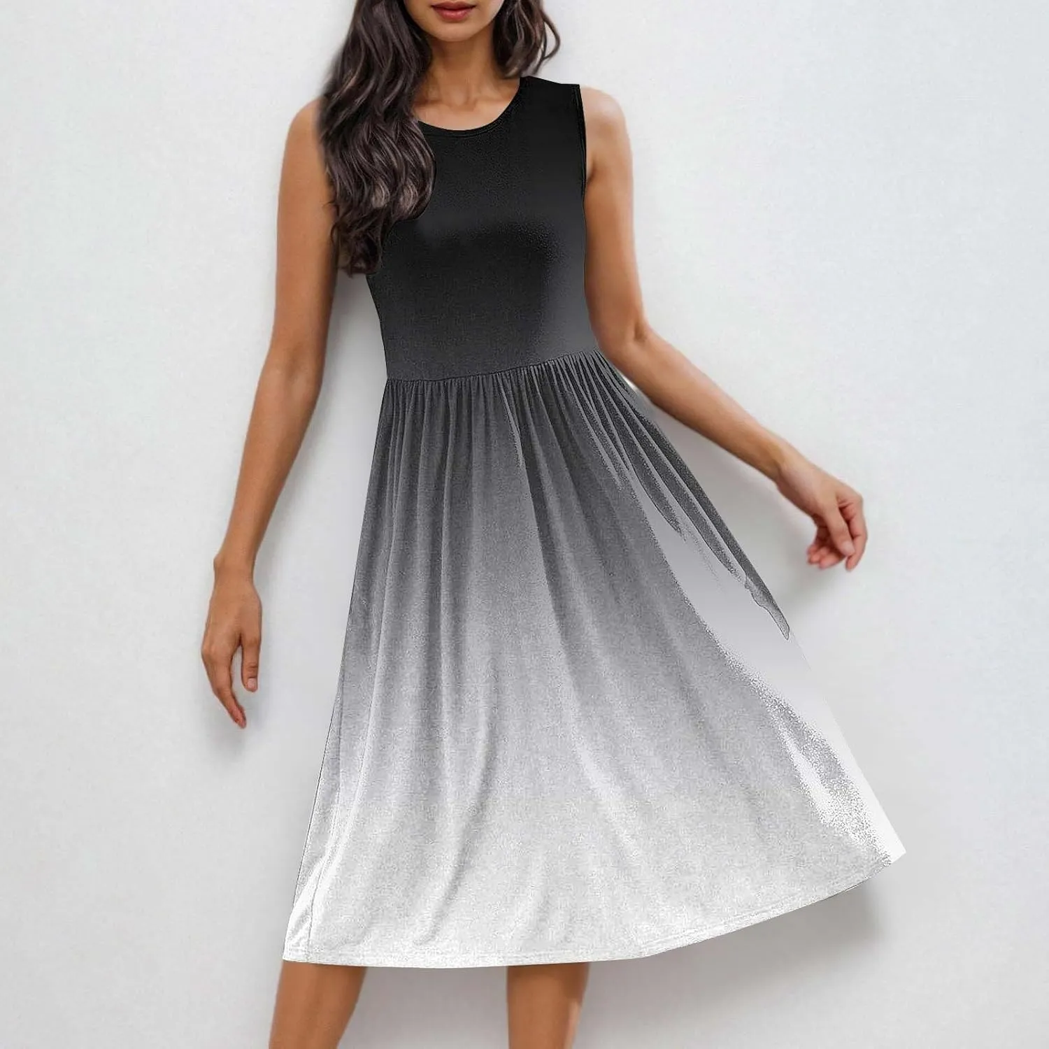 Maxi Dress for Women Gardient Print Crewneck Casual Sundress Flowy Swing Boho Beach Sundress Resort Wear 2025