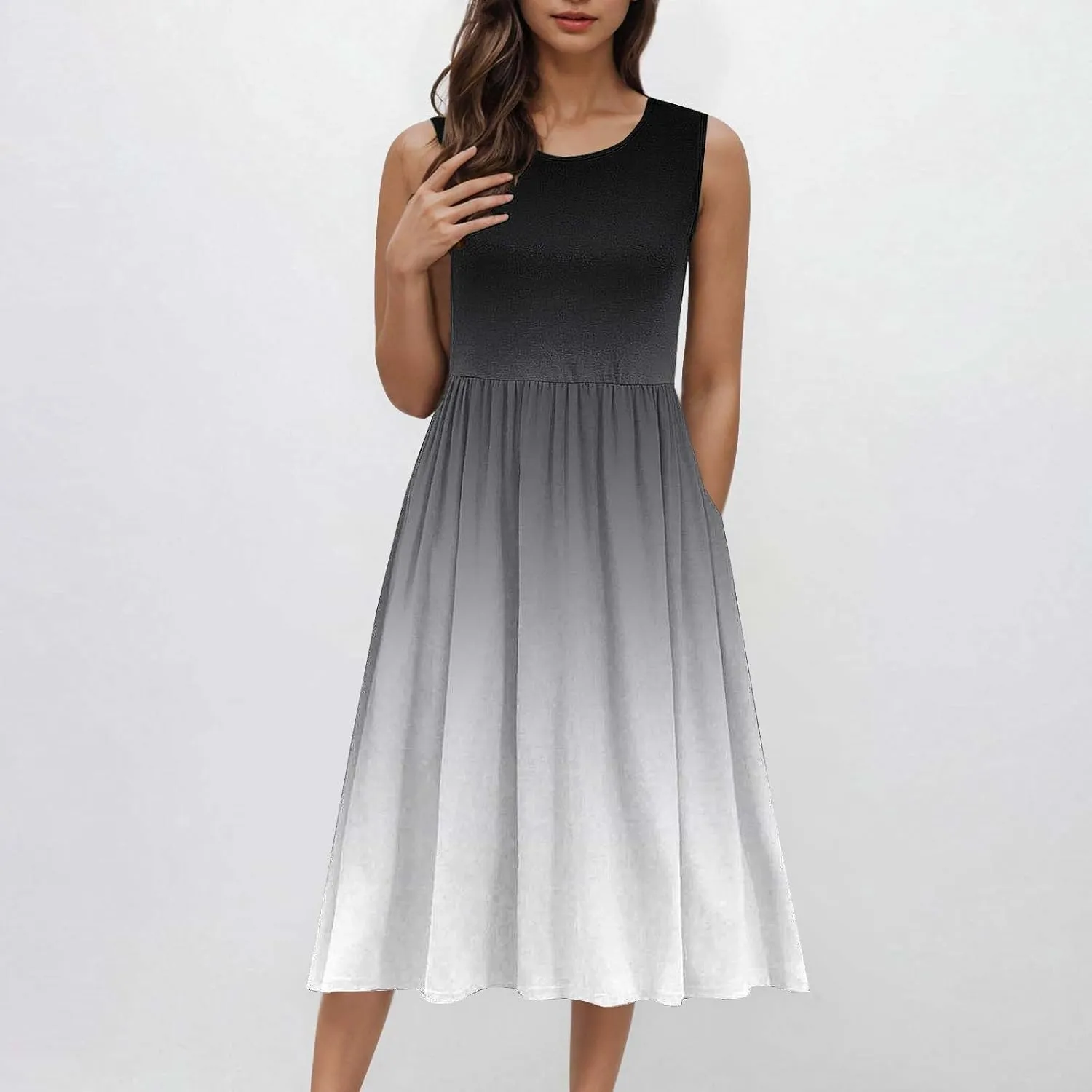 Maxi Dress for Women Gardient Print Crewneck Casual Sundress Flowy Swing Boho Beach Sundress Resort Wear 2025