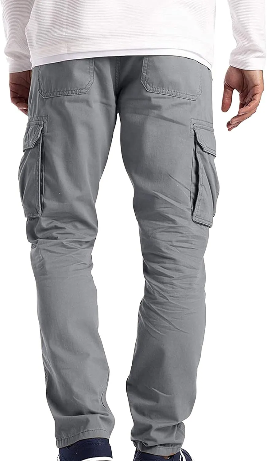 Mens Cargo Pants Casual Lightweight Elastic Waist Drawstring Tapered Pant with Pockets