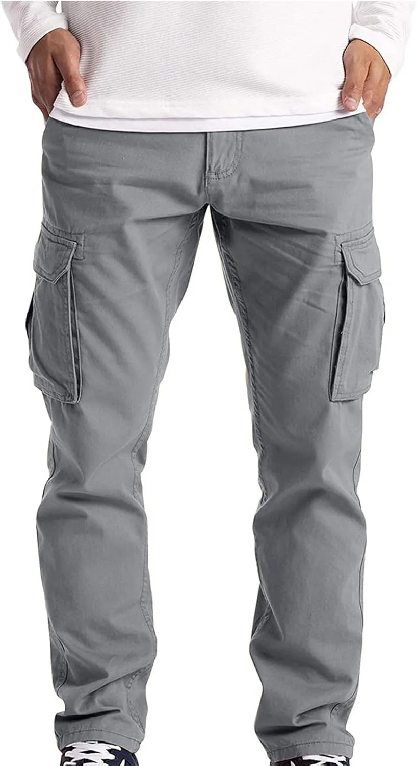 Mens Cargo Pants Casual Lightweight Elastic Waist Drawstring Tapered Pant with Pockets