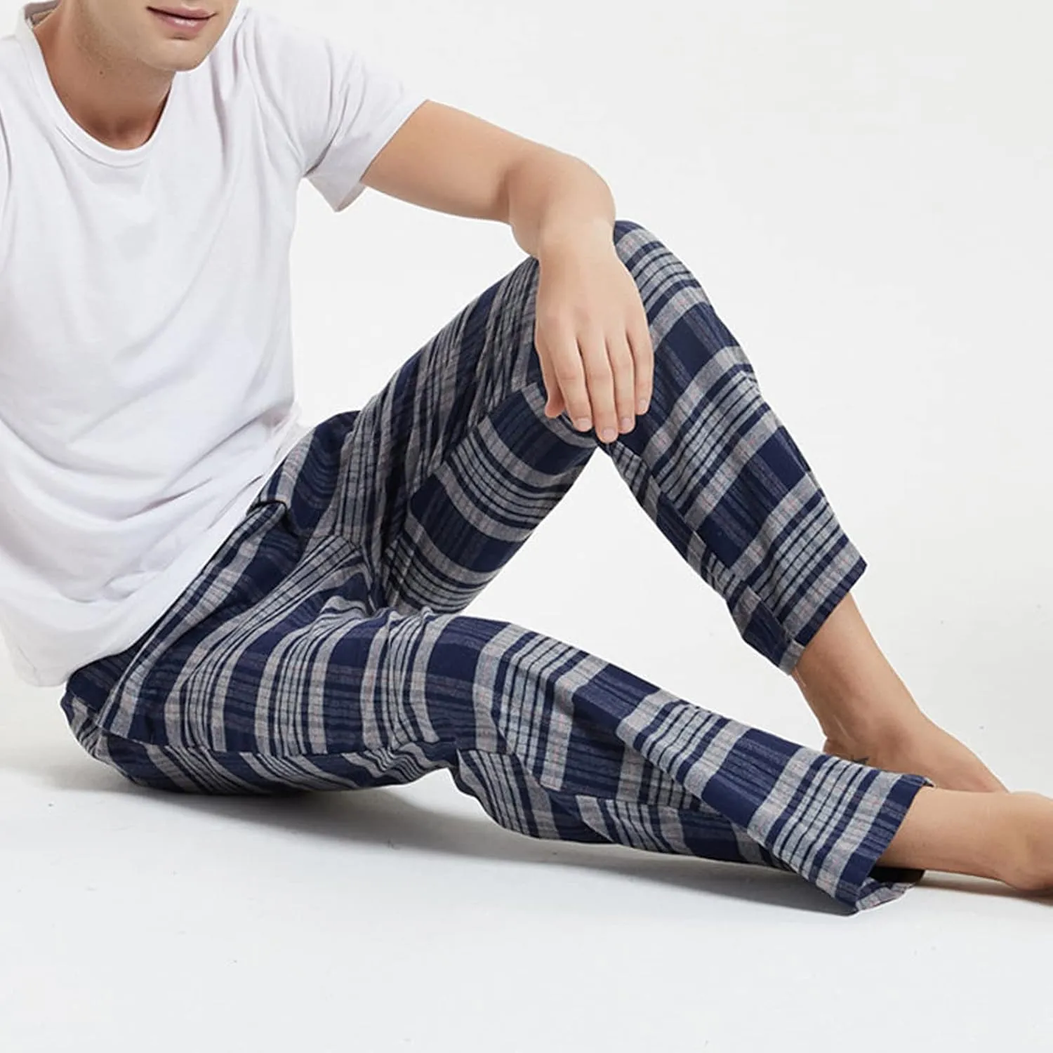 Men's Comfy Soft Plaid Comfy Sleep Lounge Pants Pajama Pants Fleece Drawstring Pj Bottoms with Pockets