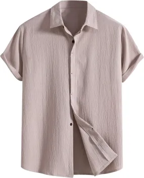 Men's Cotton Linen Short Sleeve Shirts Casual Lightweight Button Down Shirts Vacation Beach Summer Tops Turndown T Shirt
