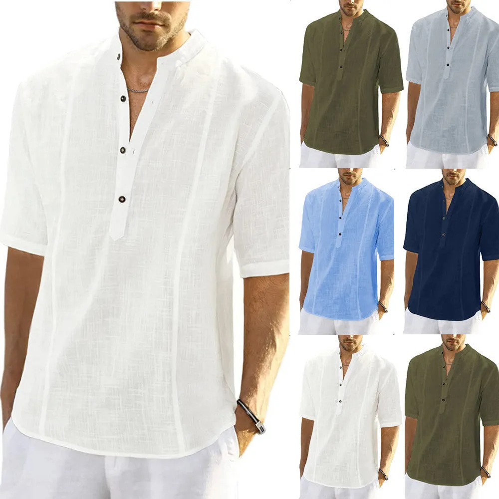 Men's Slim Fit Comfort Casual Linen Half Sleeve Shirt