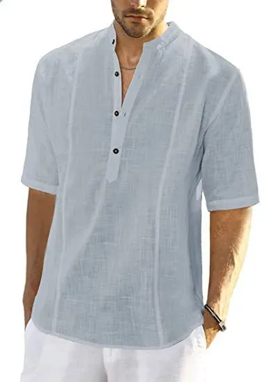 Men's Slim Fit Comfort Casual Linen Half Sleeve Shirt