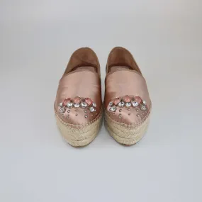 Miu Miu Beige Crystal Embellished Espadrille Platform Pumps