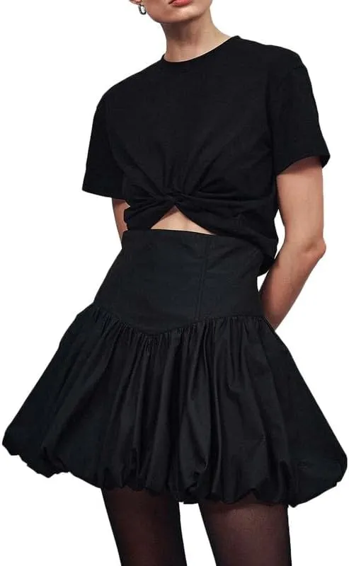 NUFIWI Y2K Bubble Mini Skirts for Women Cute Ruffled Balloon Short Skirts Elastic Waist Pleated A Line Flared Puffy Skirts
