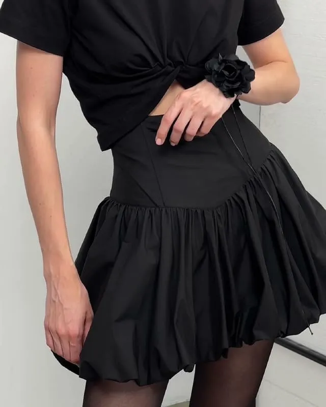 NUFIWI Y2K Bubble Mini Skirts for Women Cute Ruffled Balloon Short Skirts Elastic Waist Pleated A Line Flared Puffy Skirts