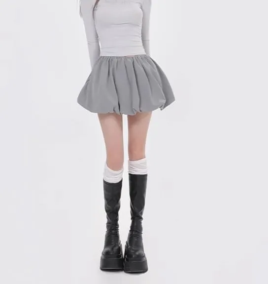 NUFIWI Y2K Bubble Mini Skirts for Women Cute Ruffled Balloon Short Skirts Elastic Waist Pleated A Line Flared Puffy Skirts