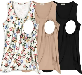 PARNIXS Summer Women's Maternity Nursing Tank Top Sleeveless Comfy Breastfeeding Clothes