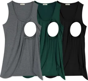 PARNIXS Summer Women's Maternity Nursing Tank Top Sleeveless Comfy Breastfeeding Clothes
