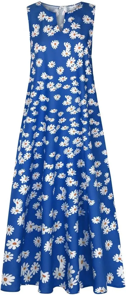 Plus Size Summer Dresses for Women Casual Loose Boho Sundress with Pockets V Neck Floral Print Sun Dress Maxi Dress