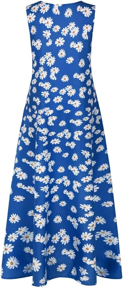 Plus Size Summer Dresses for Women Casual Loose Boho Sundress with Pockets V Neck Floral Print Sun Dress Maxi Dress