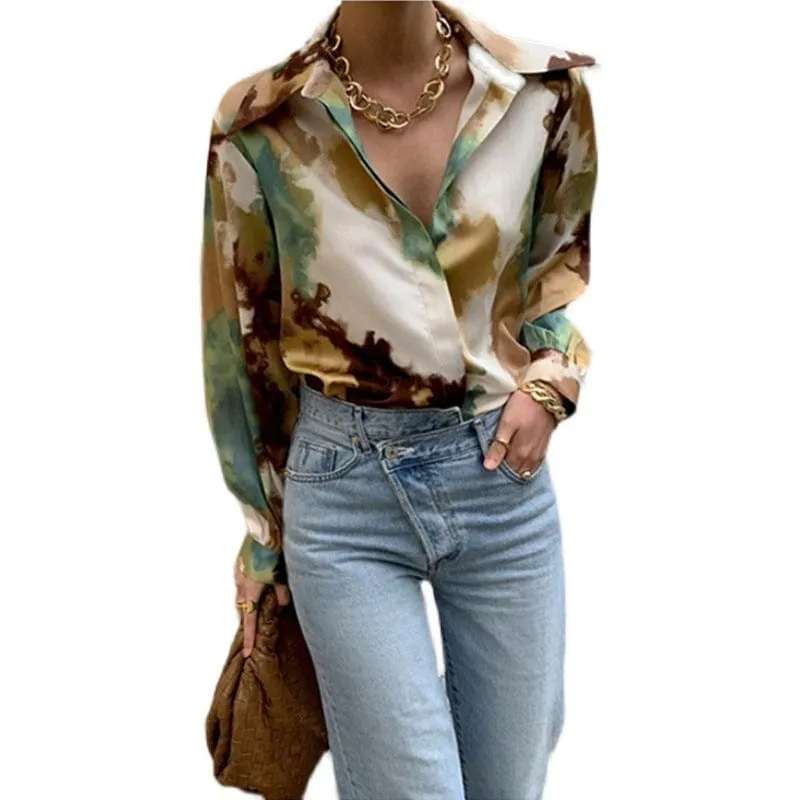 Printed Loose Casual Long-Sleeved Shirt Top