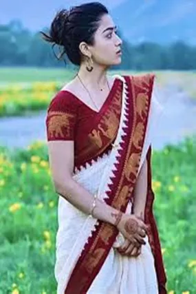 Rashmika inspired Elephant Motif Zari Border Wrap in 1 minute Saree