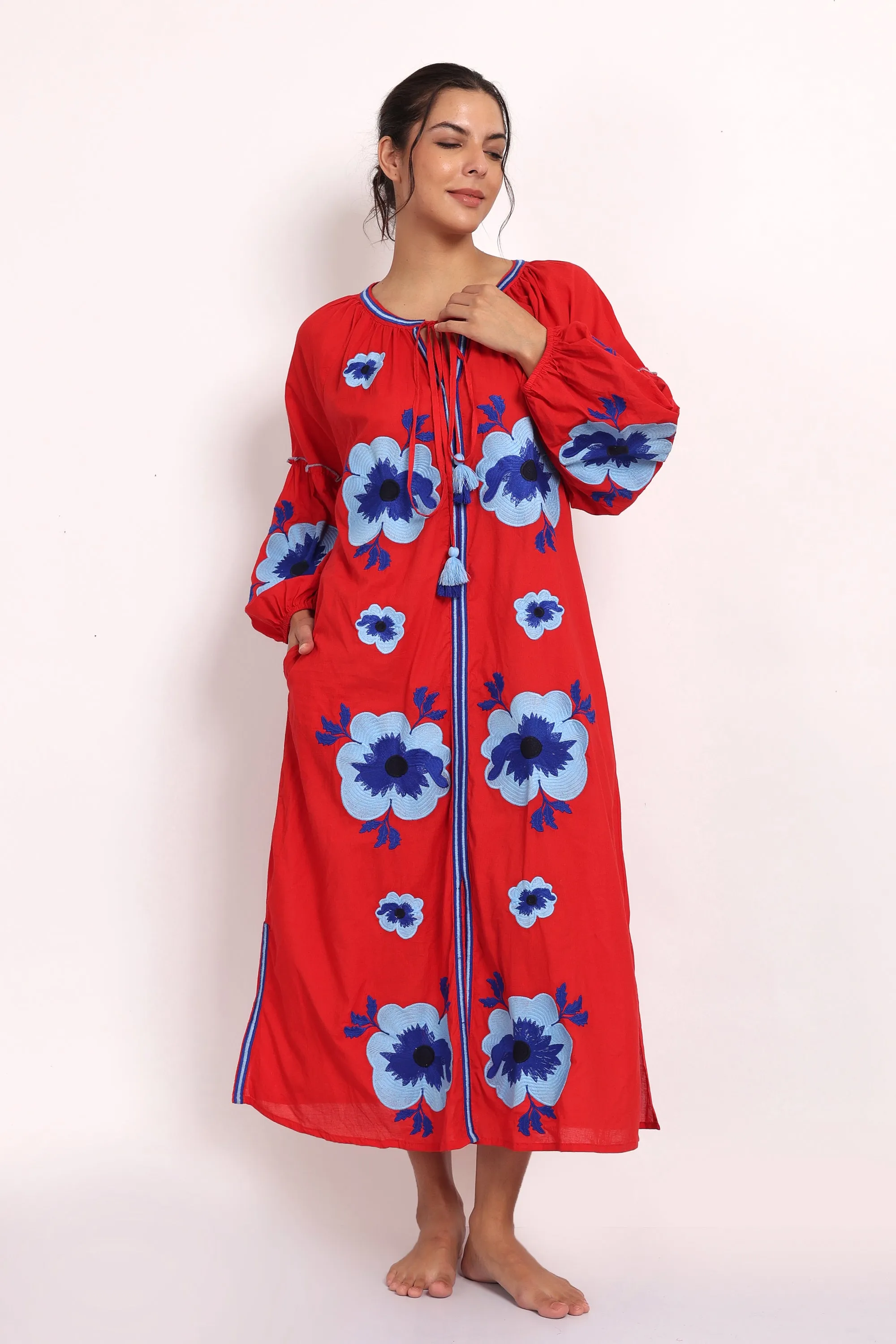 Romani Sun Dress Red Blue
