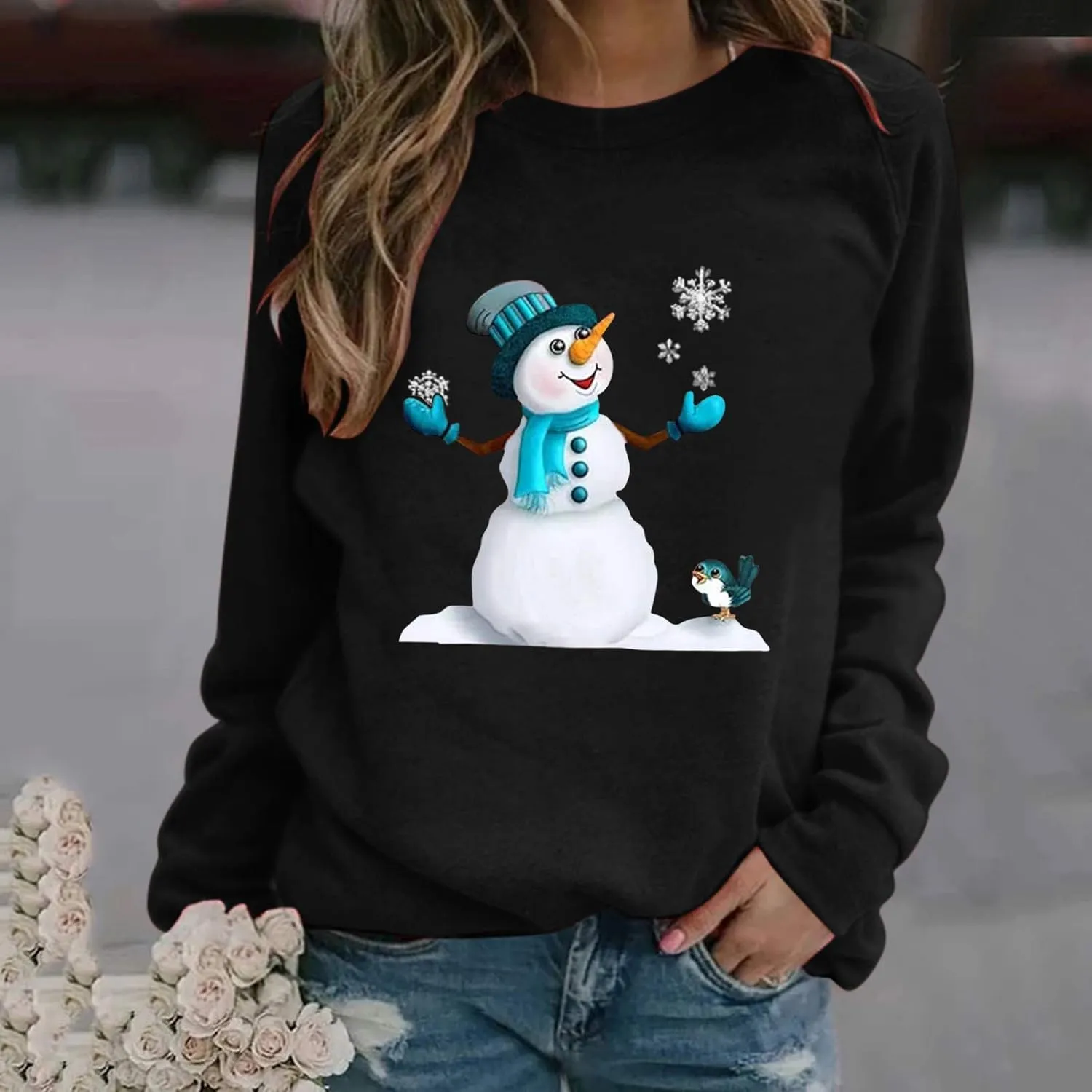 SHAOBGE T Shirt Print Long-sleeved Christmas Women's Casual Sweatshirt Pullover Blouse Women's Blouse Tech Short