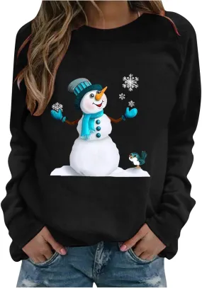 SHAOBGE T Shirt Print Long-sleeved Christmas Women's Casual Sweatshirt Pullover Blouse Women's Blouse Tech Short