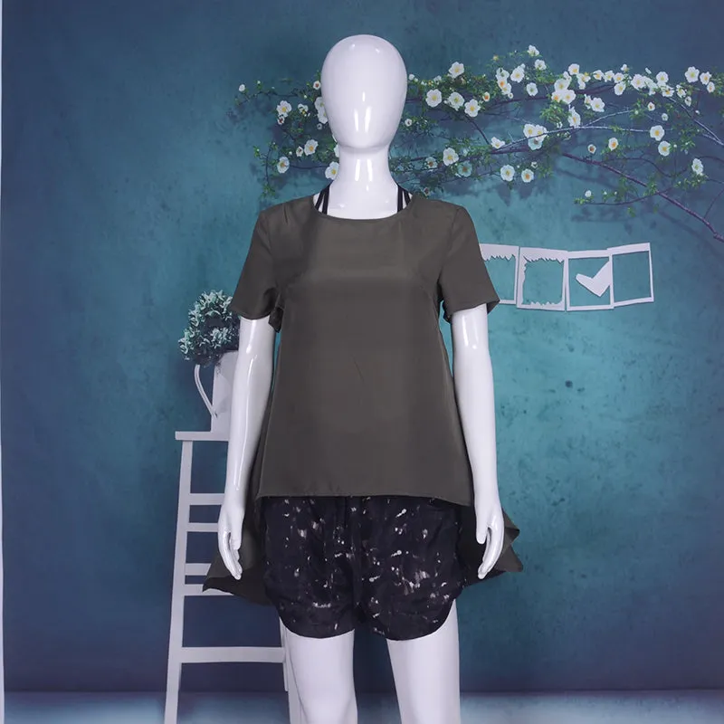 Short Sleeve High Low Hem Asymmetrical Casual Blouse Top