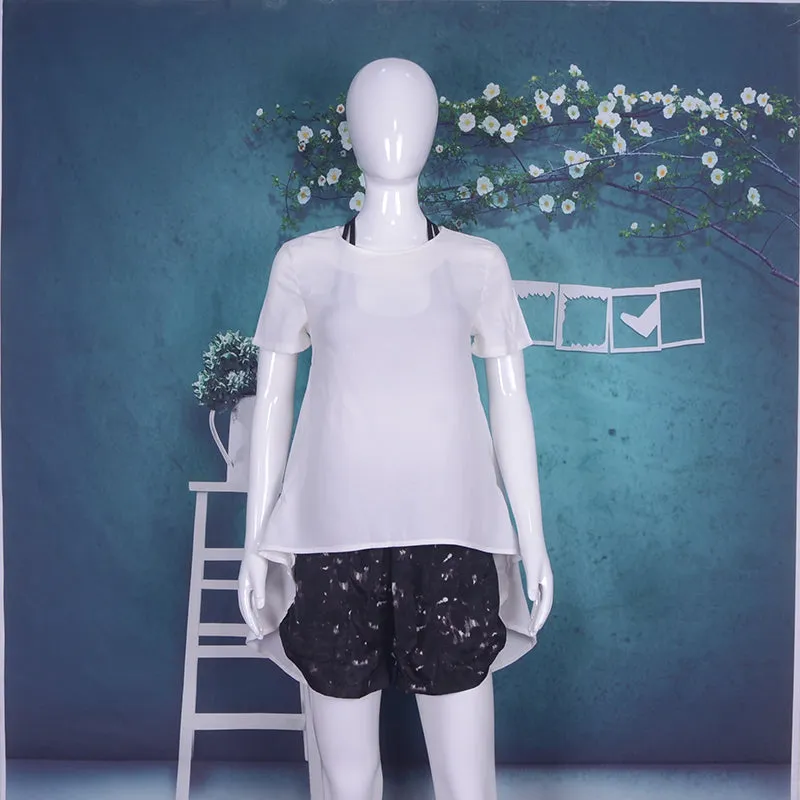Short Sleeve High Low Hem Asymmetrical Casual Blouse Top