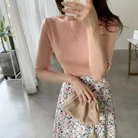 Slim Fit Half Sleeve Causal Blouse with O-Neck