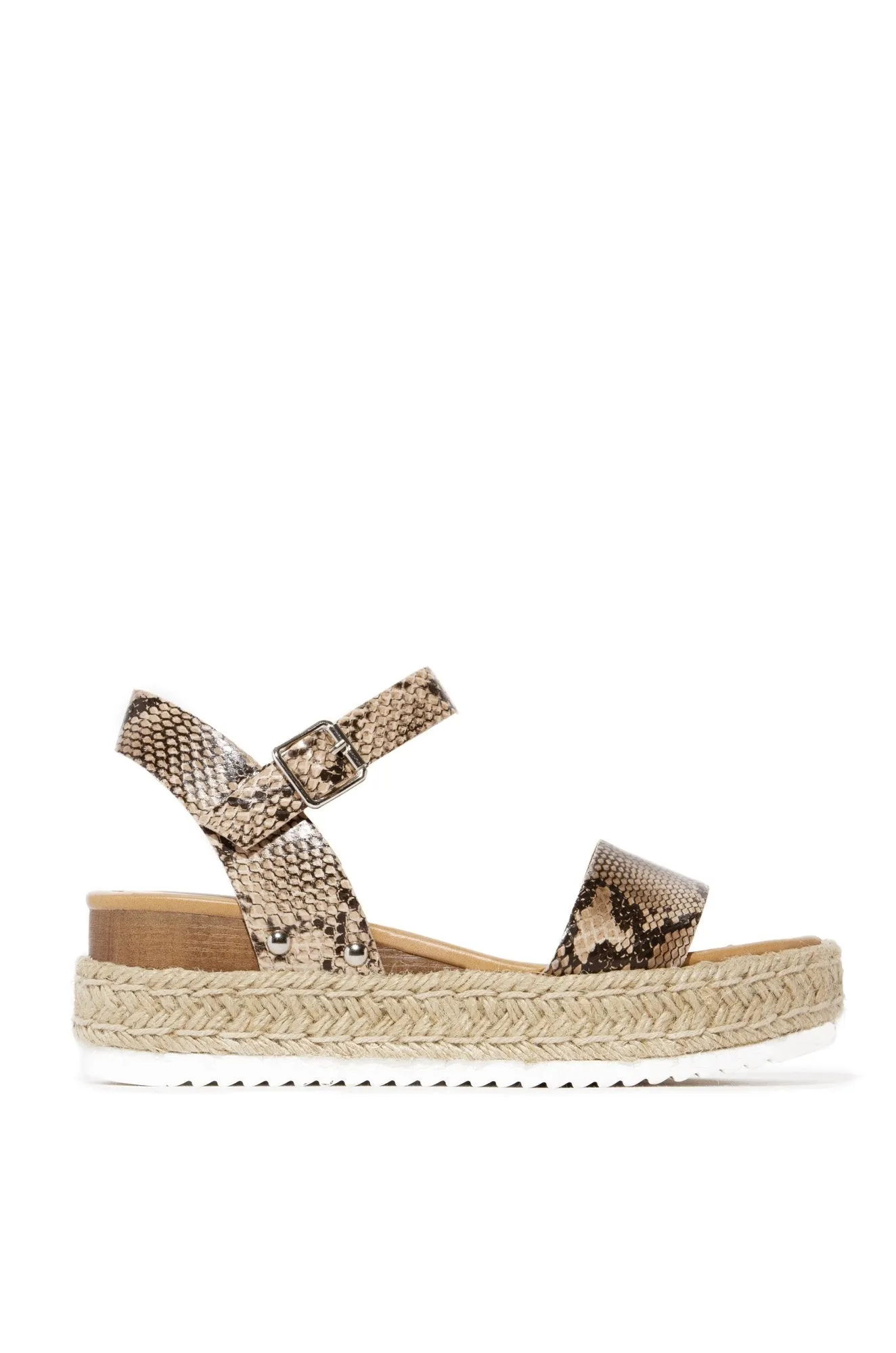 Soda Clip Natural Python Casual Espadrilles Trim Flatform Wedge Sandals (7.5)