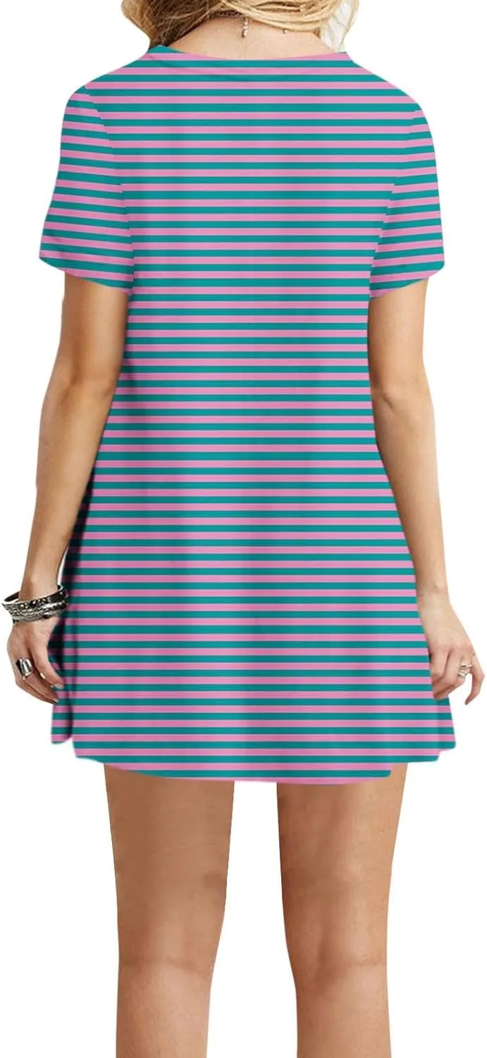 Striped T Shirt Dress for Women Summer Short Sleeve Dress Crew Neck Loose Dress Trendy Casal Dress Sun Beach Dress