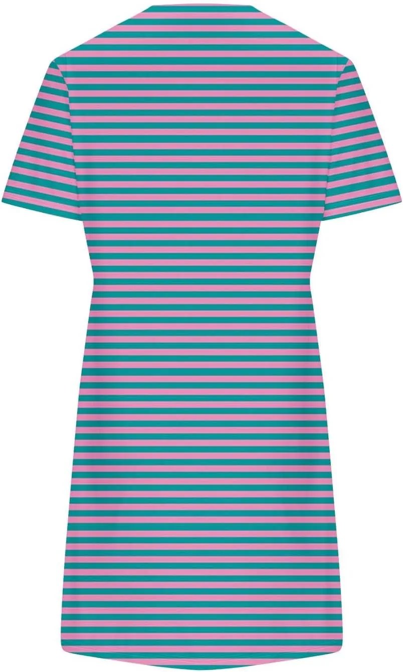 Striped T Shirt Dress for Women Summer Short Sleeve Dress Crew Neck Loose Dress Trendy Casal Dress Sun Beach Dress