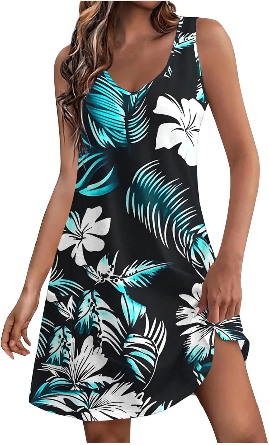 Summer Dresses for Women Sleeveless Boho Print Mini Dress Casual V Neck Beach Vacation Outfits Trendy
