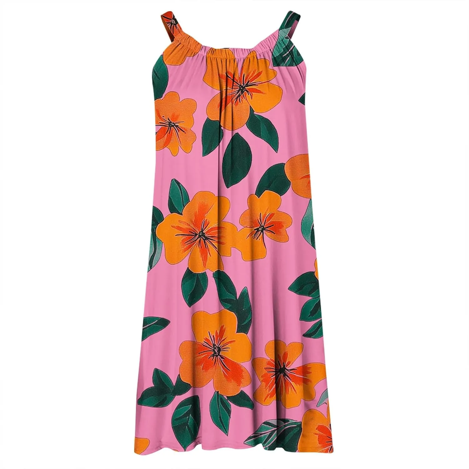 Summer Fashion Print Beach Short Dress for Women, Sleeveless Strappy Sundress Comfy Breathable Trendy Clothes