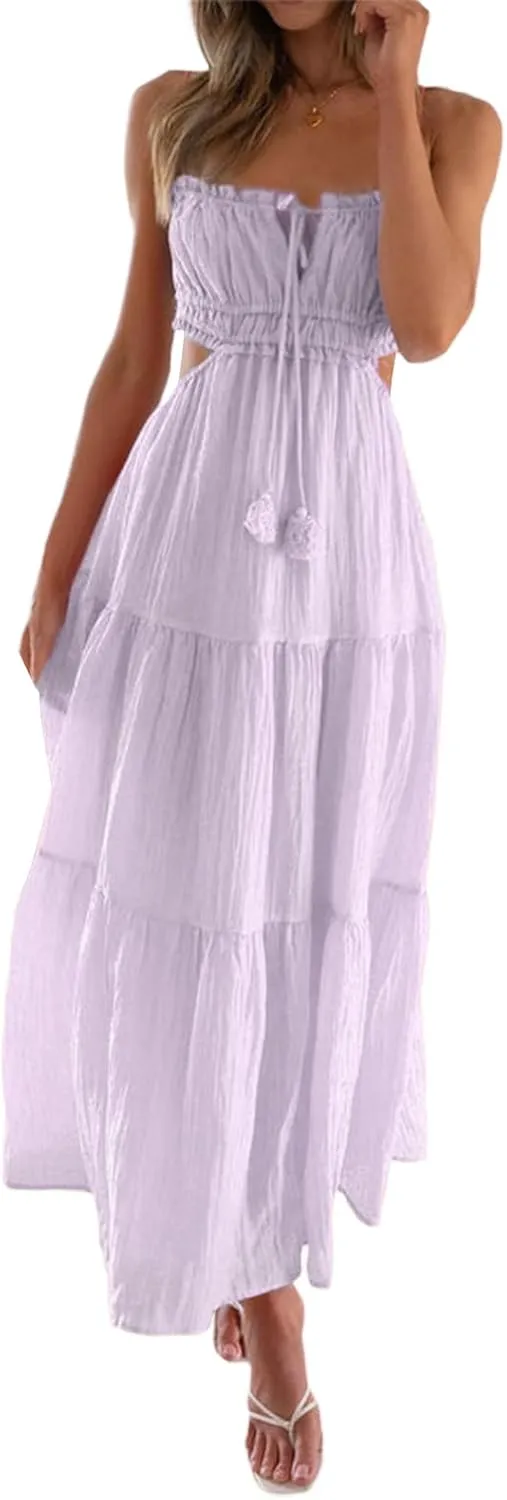 Summer Going Out Floral Swing Boho Maxi Dress Women Casual Sleeveless Loose A-line Ruffle Long Beach Dress