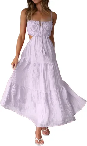 Summer Going Out Floral Swing Boho Maxi Dress Women Casual Sleeveless Loose A-line Ruffle Long Beach Dress