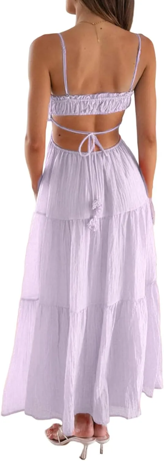 Summer Going Out Floral Swing Boho Maxi Dress Women Casual Sleeveless Loose A-line Ruffle Long Beach Dress
