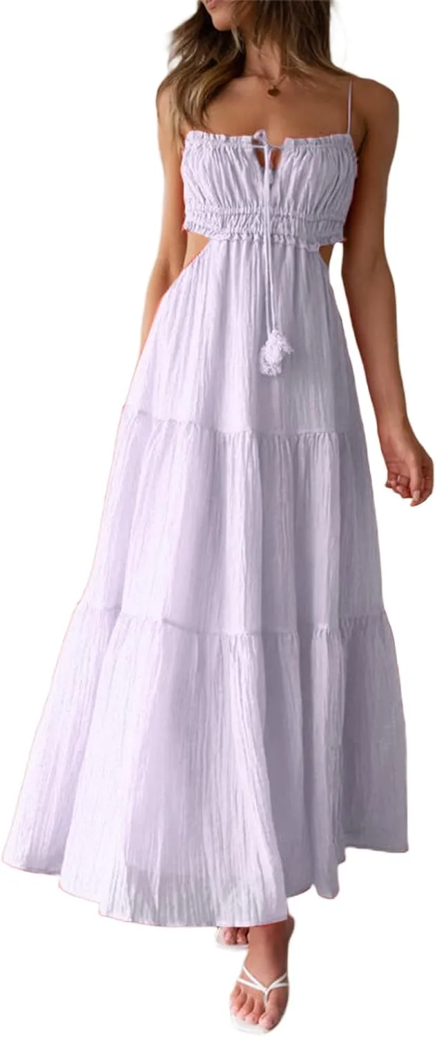 Summer Going Out Floral Swing Boho Maxi Dress Women Casual Sleeveless Loose A-line Ruffle Long Beach Dress