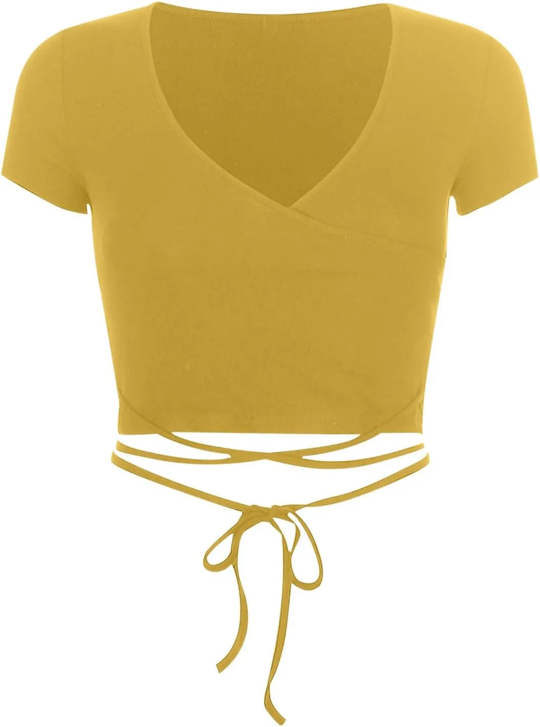 Summer Women's Sexy Wrap V Neck Short Sleeve Shirts Slim Fit Criss Cross Tie Front Crop Tops Going Out Tee
