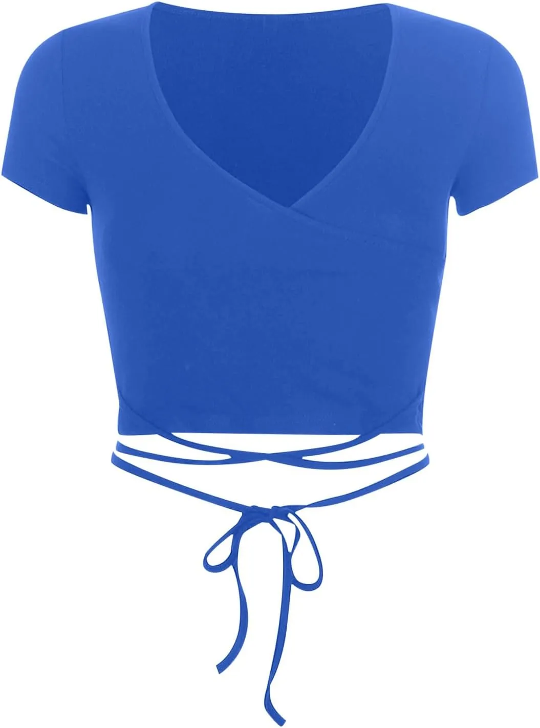 Summer Women's Sexy Wrap V Neck Short Sleeve Shirts Slim Fit Criss Cross Tie Front Crop Tops Going Out Tee