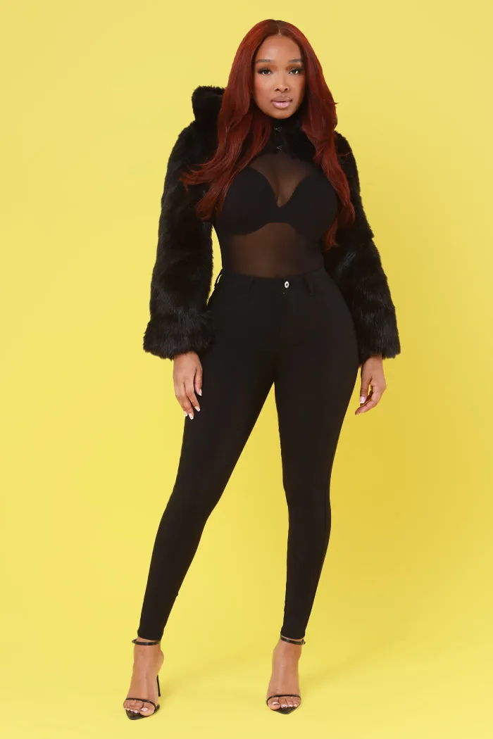 Super Swank High Rise Belt Loop Stretchy Skinny Jeans - Black