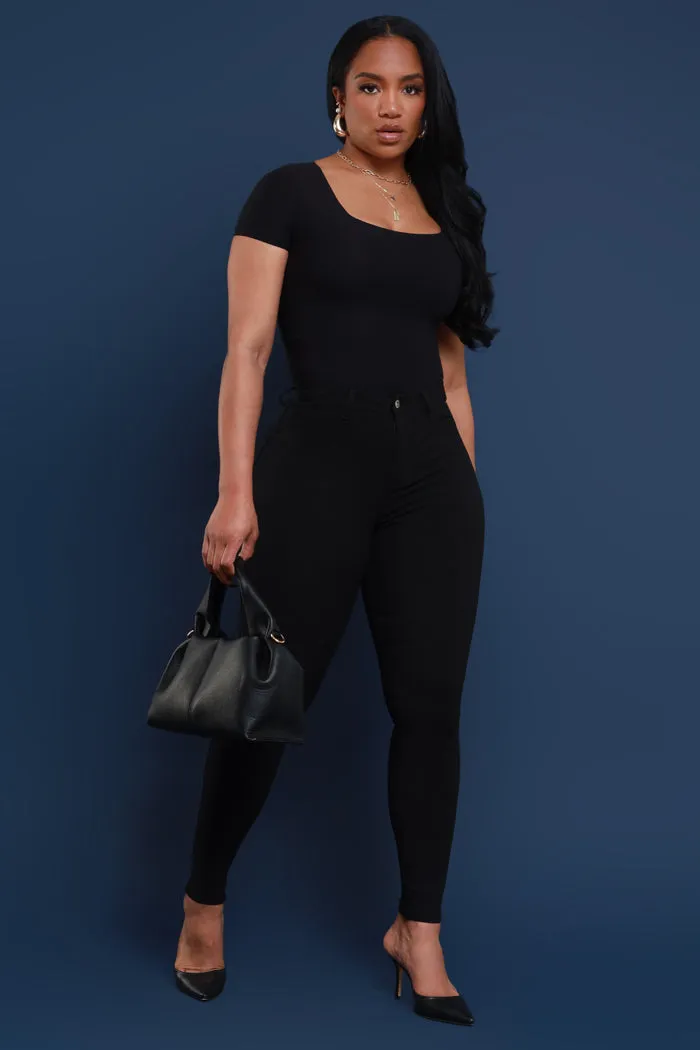 Super Swank High Rise Belt Loop Stretchy Skinny Jeans - Black