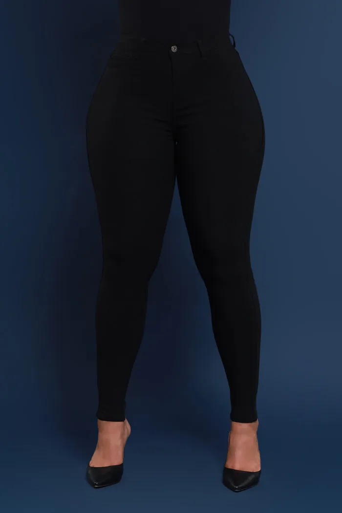 Super Swank High Rise Belt Loop Stretchy Skinny Jeans - Black