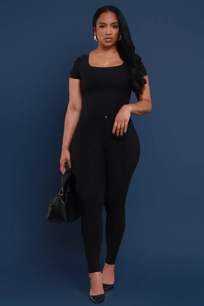 Super Swank High Rise Belt Loop Stretchy Skinny Jeans - Black
