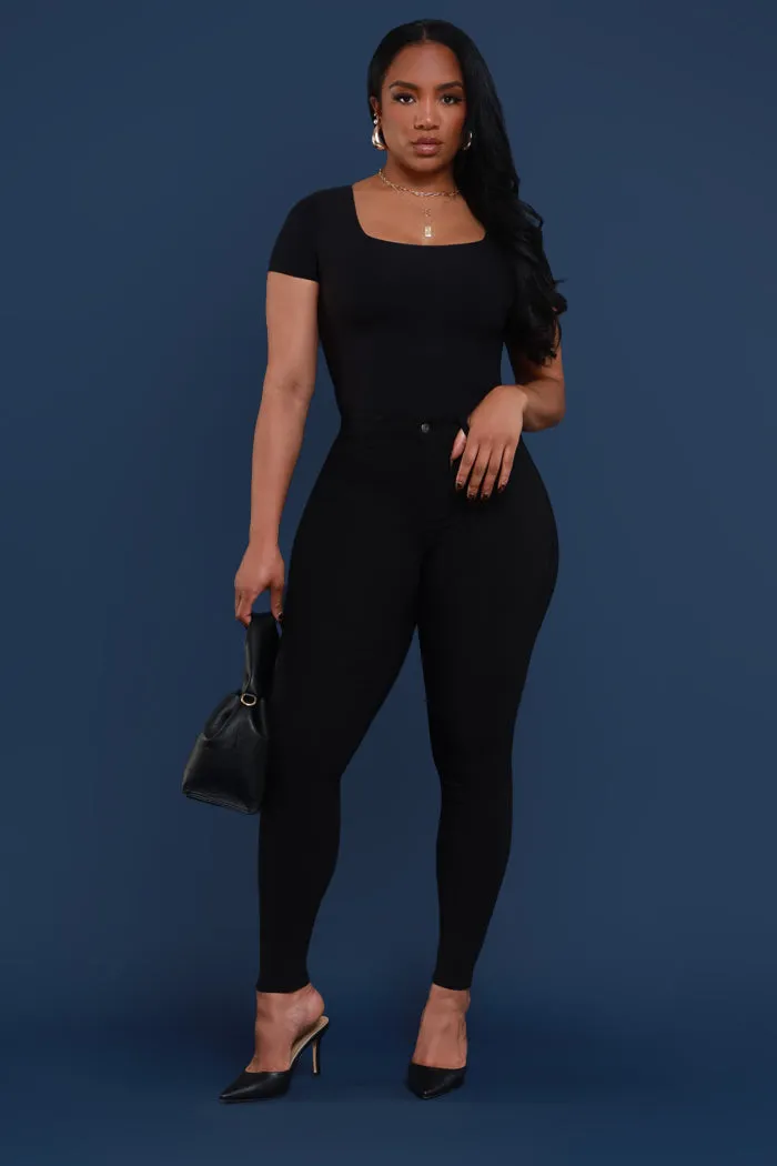 Super Swank High Rise Belt Loop Stretchy Skinny Jeans - Black