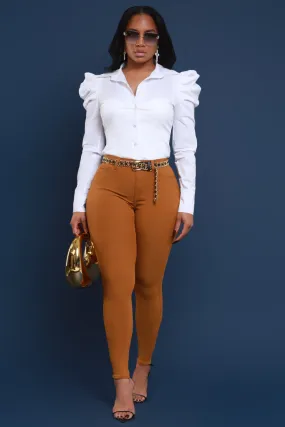 Super Swank High Rise Belt Loop Stretchy Skinny Jeans - Caramel