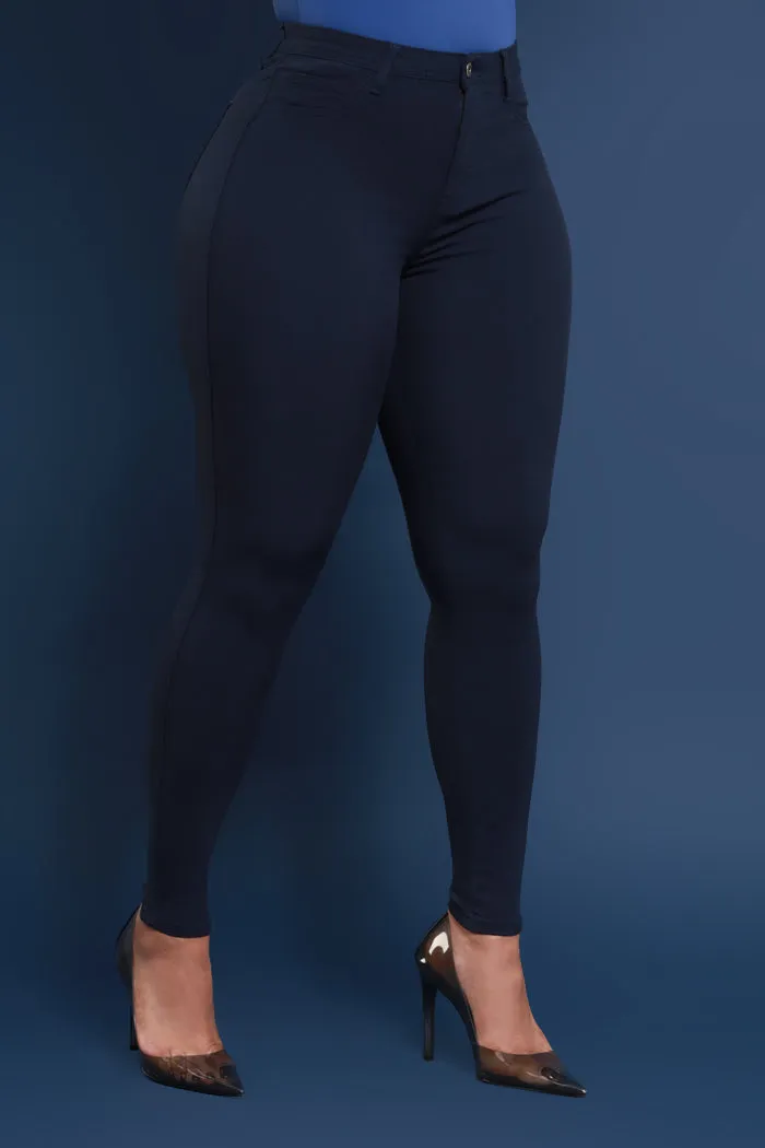 Super Swank High Rise Belt Loop Stretchy Skinny Jeans - Navy